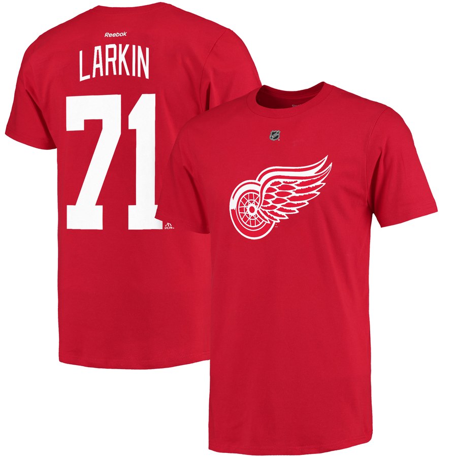 Detroit Red Wings #71 Dylan Larkin Reebok Name & Number T-Shirt Red