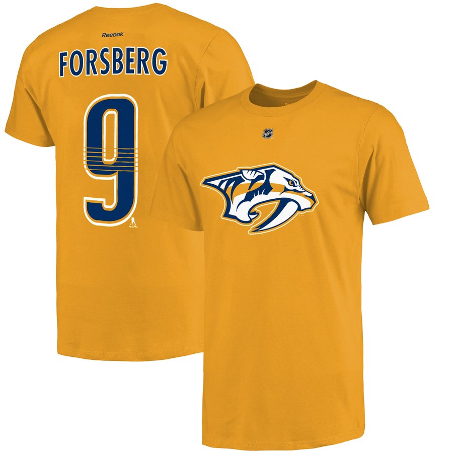 Nashville Predators #9 Filip Forsberg Reebok Name and Number T-Shirt Gold