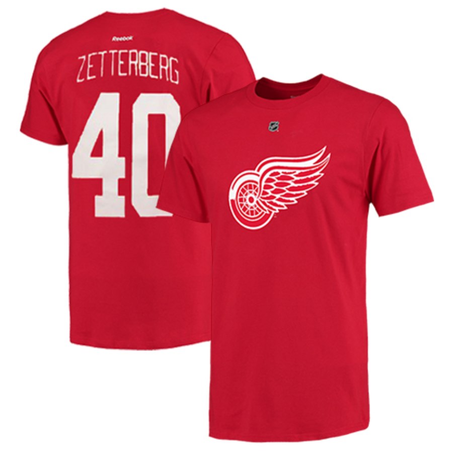 Detroit Red Wings #40 Henrik Zetterberg Reebok Name and Number Player T-Shirt Red