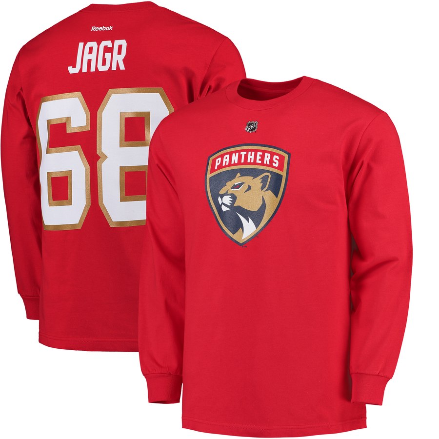 Florida Panthers #68 Jaromir Jagr Reebok Long Sleeve Name & Number T-Shirt Red