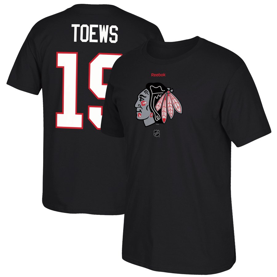 Chicago Blackhawks #19 Jonathan Toews Reebok Center Ice TNT Reflect Logo Name & Number T-Shirt Black