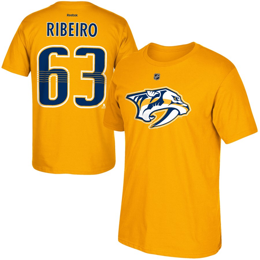 Nashville Predators #63 Mike Ribeiro Reebok Name and Number Player T-Shirt Gold