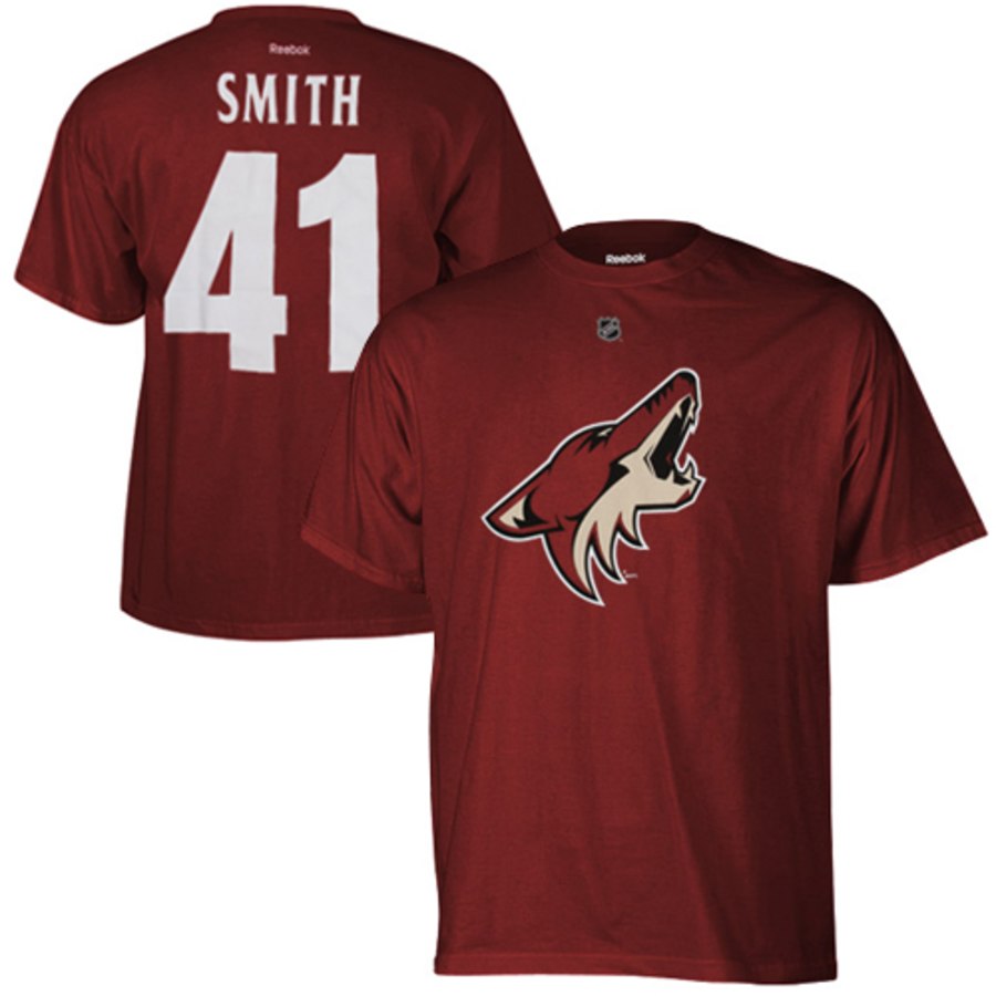 Arizona Coyotes #41 Mike Smith Reebok Name and Number Player T-Shirt Red