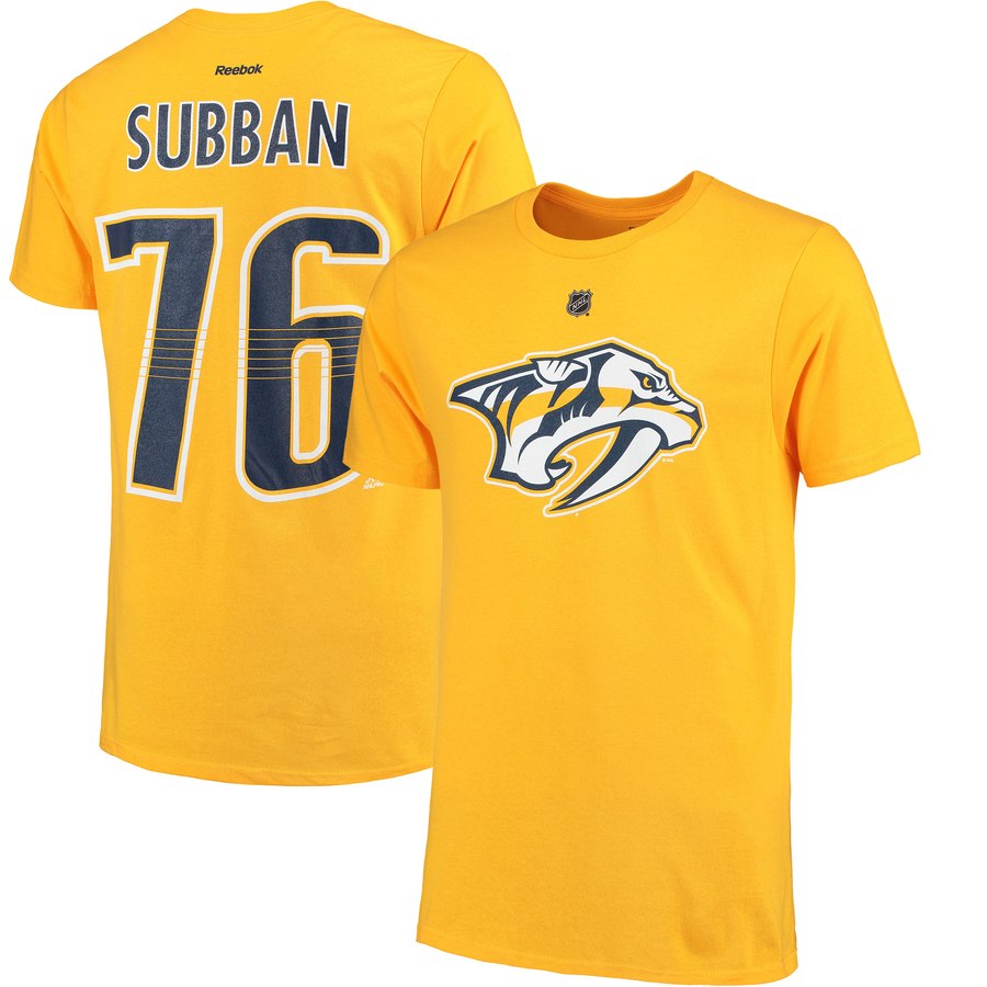 Nashville Predators #76 PK Subban Reebok Name & Number T-Shirt Gold