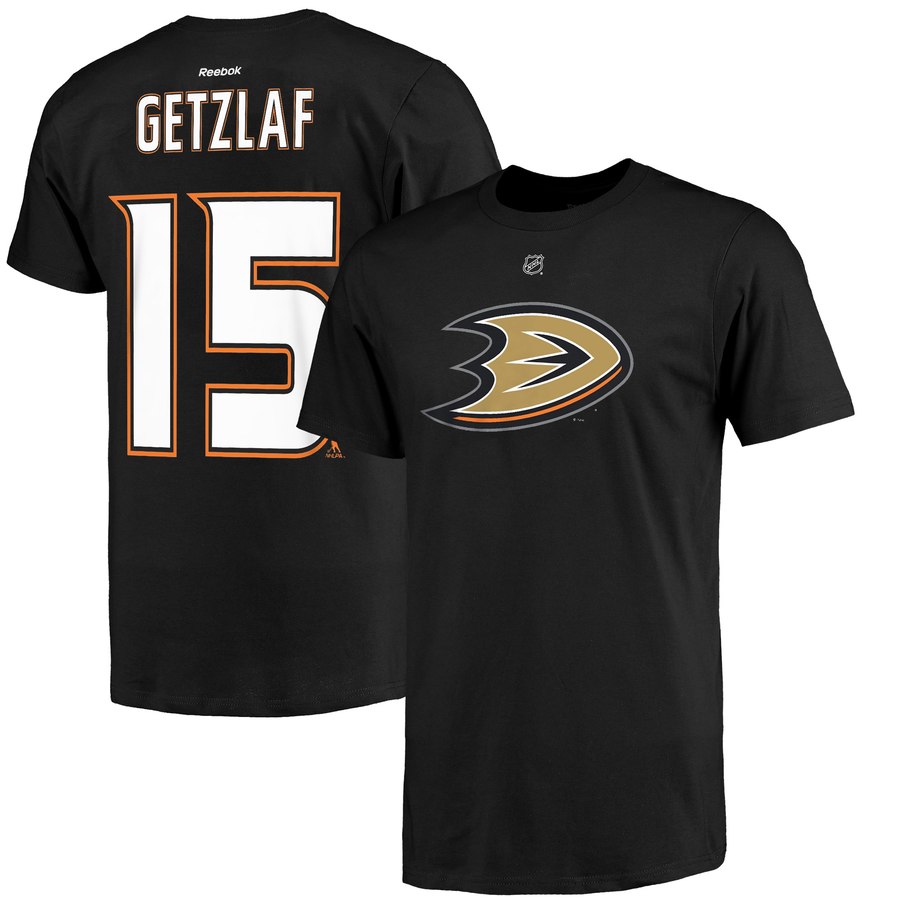 Anaheim Ducks #15 Ryan Getzlaf Reebok Primary Logo Name & Number T-Shirt Black