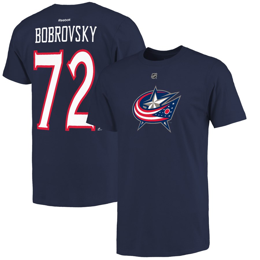 Columbus Blue Jackets #72 Sergei Bobrovsky Reebok Name & Number T-Shirt Navy