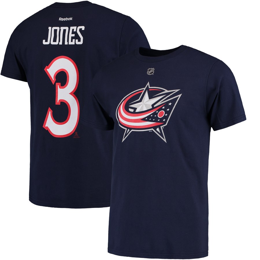 Columbus Blue Jackets #3 Seth Jones Reebok Name & Number T-Shirt Navy