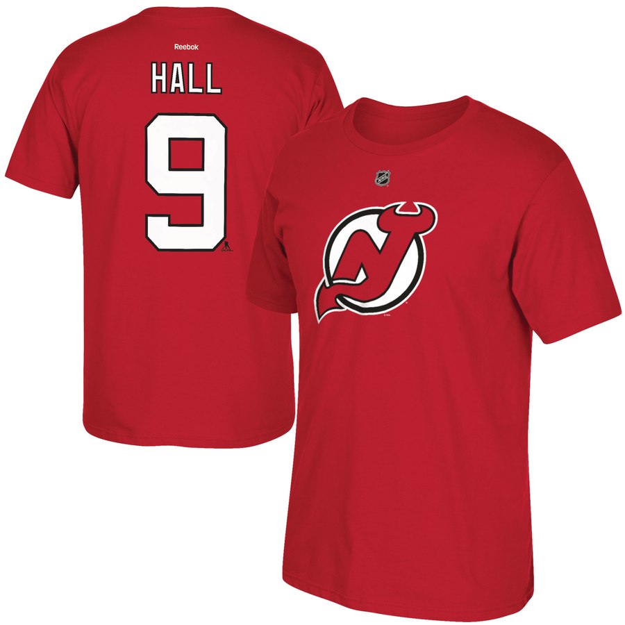 New Jersey Devils #9 Taylor Hall Reebok Name & Number T-Shirt Red