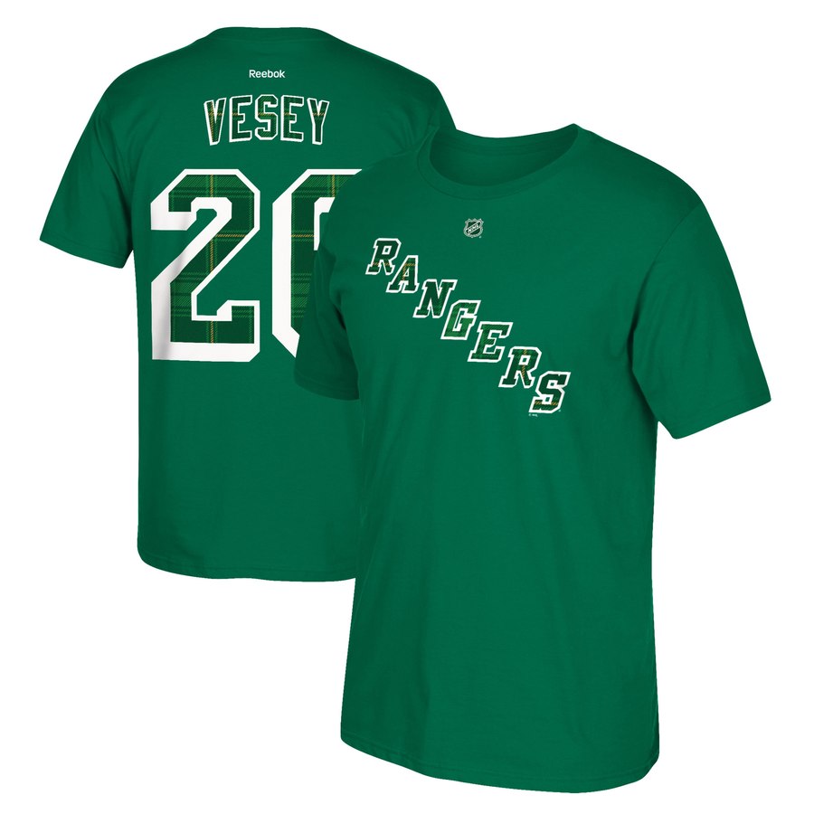 New York Rangers #26 Jimmy Vesey Reebok St. Paddy's Day Name & Number T-Shirt Green