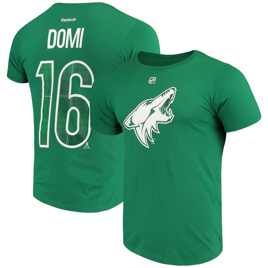 Arizona Coyotes #16 Max Domi Reebok St. Patrick's Day Name & Number T-Shirt Green