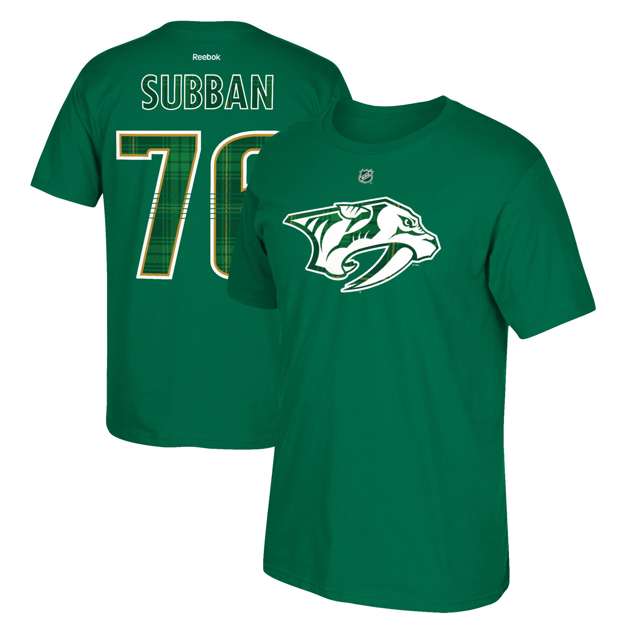 Nashville Predators #76 PK Subban Reebok St. Paddy's Day Name & Number T-Shirt Green