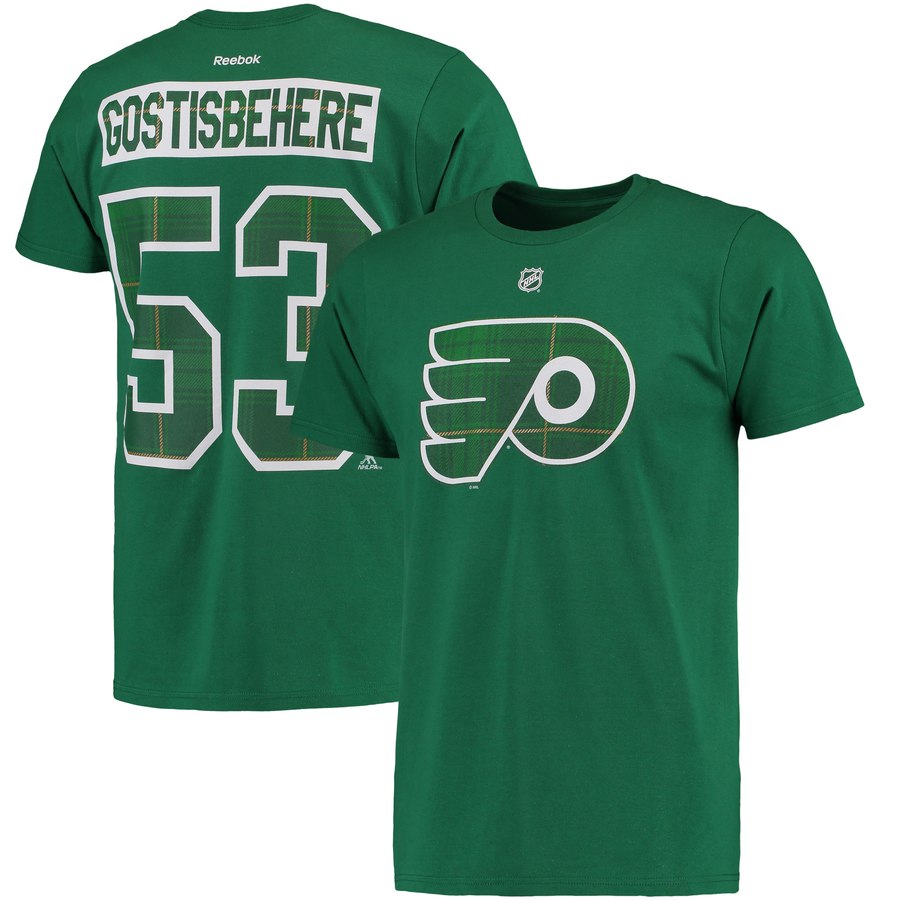 Philadelphia Flyers #53 Shayne Gostisbehere Reebok St. Paddy's Day Name & Number T-Shirt Green