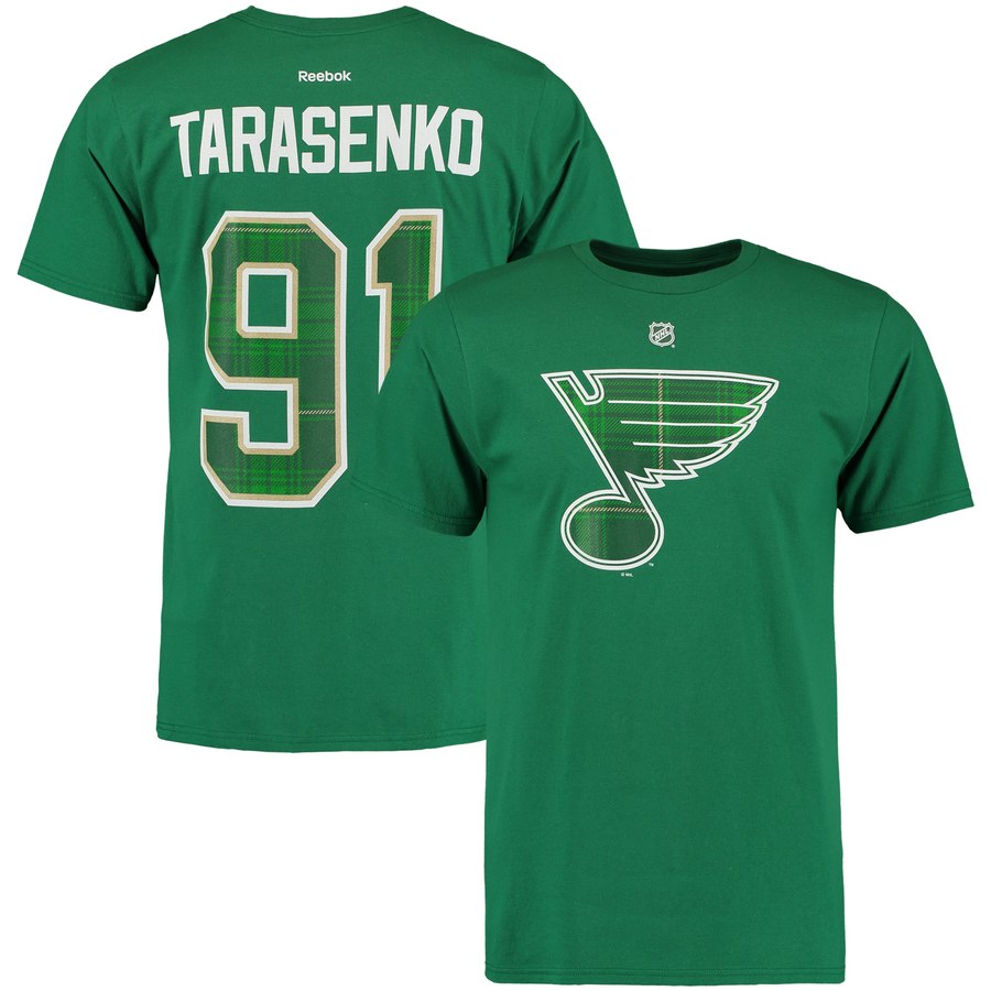 St. Louis Blues #91 Vladimir Tarasenko Reebok St. Paddy's Day Name & Number T-Shirt Green