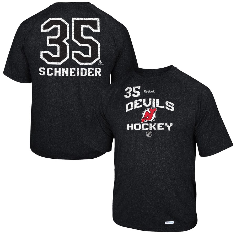 New Jersey Devils #35 Cory Schneider Reebok No. 35 Locker Status Name & Number Speed Wick T-Shirt Black