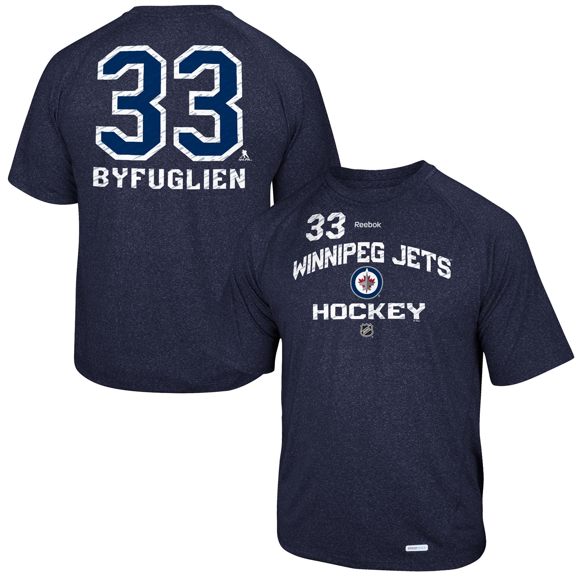 Winnipeg Jets #33 Dustin Byfuglien Reebok No. 33 Locker Status Name & Number Speed Wick T-Shirt Navy