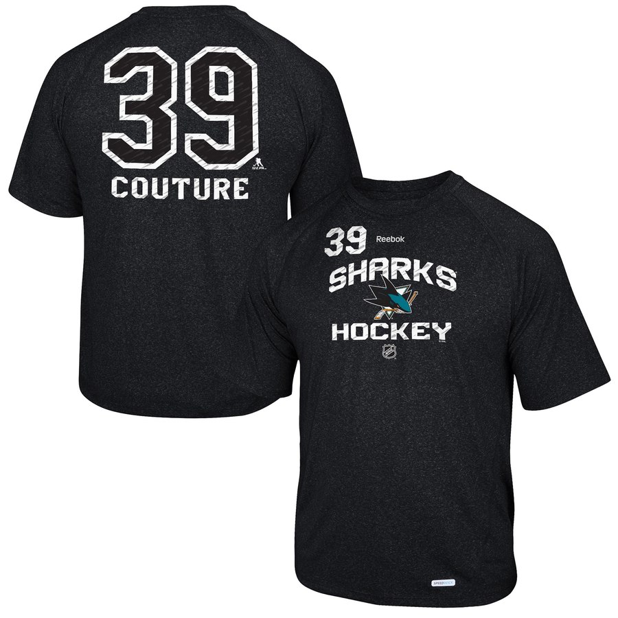 San Jose Sharks #39 Logan Couture Reebok No. 39 Locker Status Name & Number Speed Wick T-Shirt Black