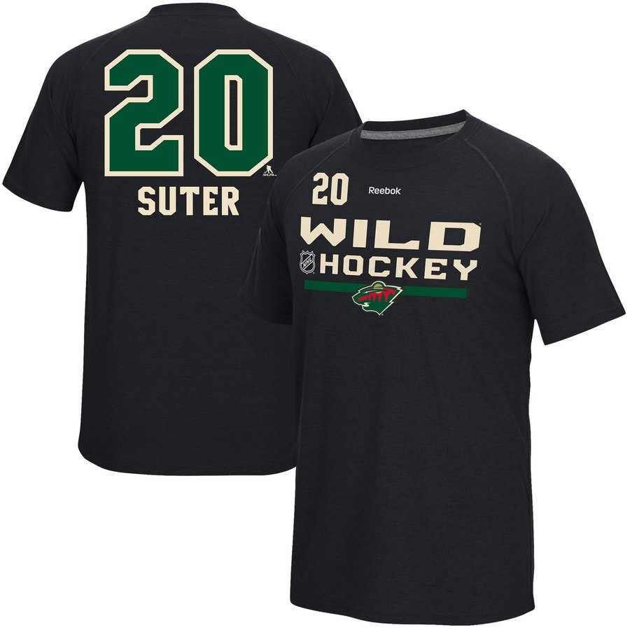 Minnesota Wild #20 Ryan Suter Reebok Center Ice Freeze Supremium Name & Number T-Shirt Black