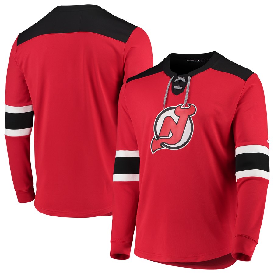 New Jersey Devils adidas Platinum Long Sleeve Jersey T-Shirt Red