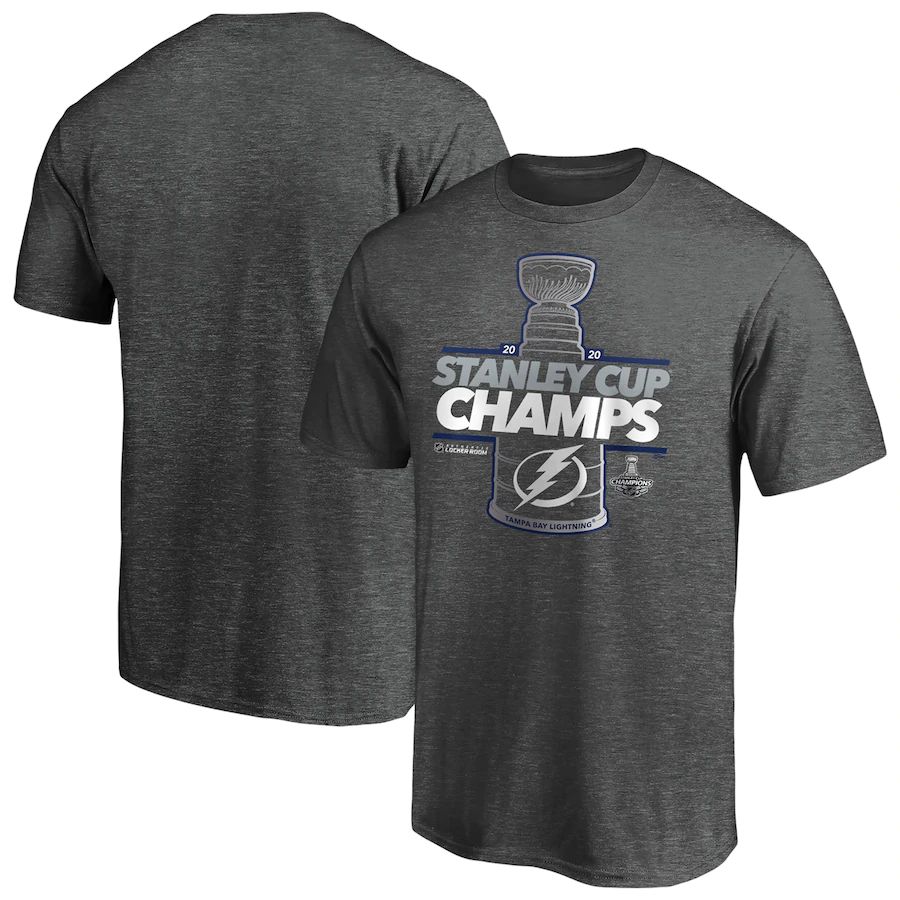 Tampa Bay Lightning 2020 Stanley Cup Champions Locker Room Laser Shot T-Shirt Heather Charcoal