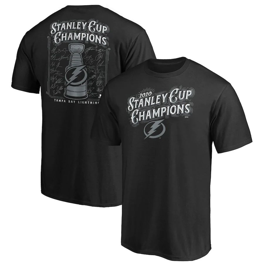 Tampa Bay Lightning 2020 Stanley Cup Champions Lord Stanley Signature Roster T-Shirt Black