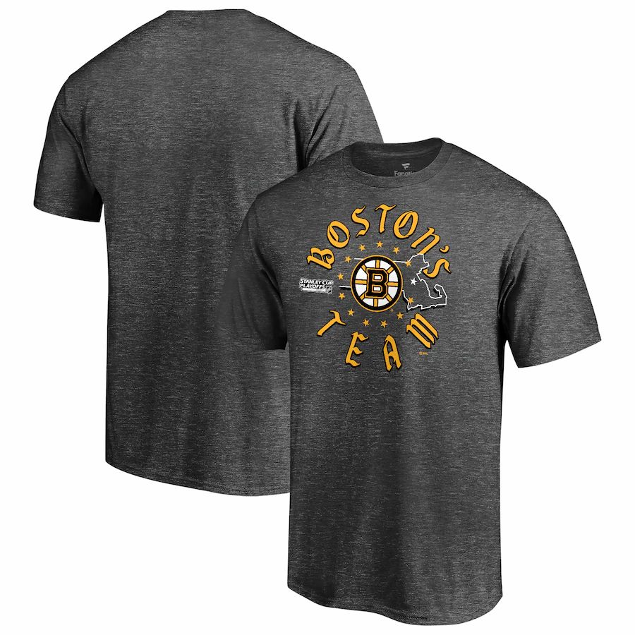 Boston Bruins 2021 Stanley Cup Playoffs Bound Heads Up Play T-Shirt - Heathered Charcoal