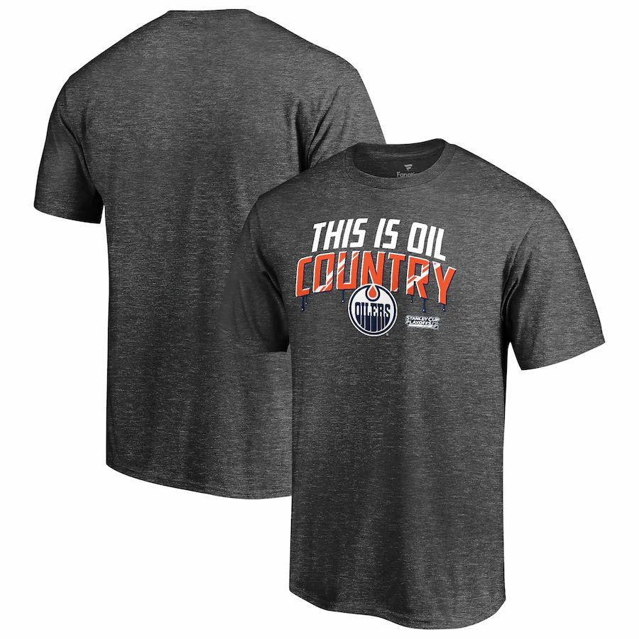 Edmonton Oilers 2021 Stanley Cup Playoffs Bound Heads Up Play T-Shirt - Charcoal