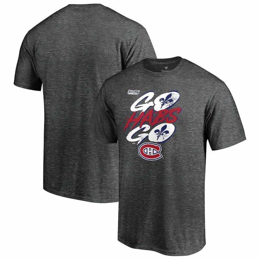 Montreal Canadiens 2021 Stanley Cup Playoffs Bound Heads Up Play T-Shirt - Charcoal