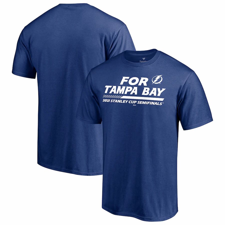 Tampa Bay Lightning 2021 NHL Stanley Cup Playoffs Semifinal Bound Stacking The Pads T-Shirt - Blue