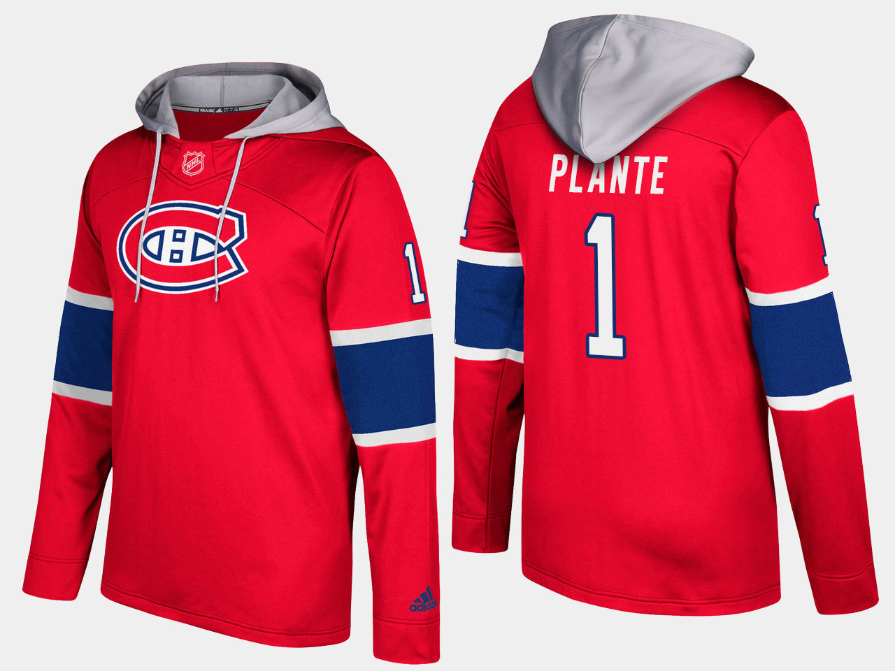 Canadiens #1 Jacques Plante Red Name And Number Hoodie