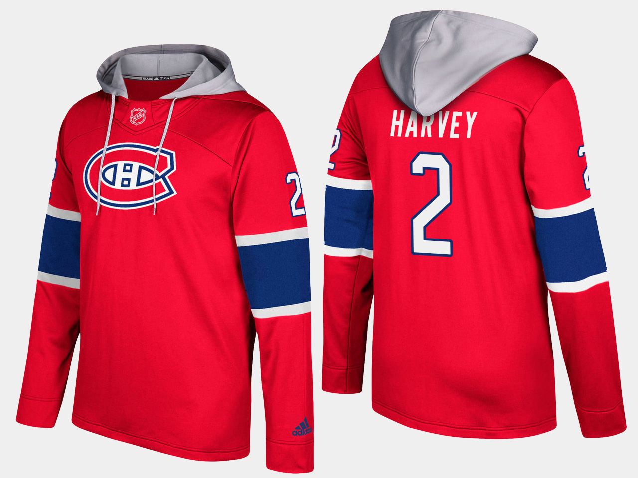 Canadiens #2 Doug Harvey Red Name And Number Hoodie