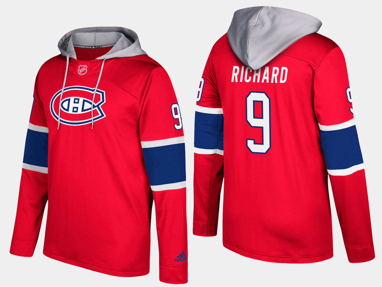 Canadiens #9 Maurice Richard Red Name And Number Hoodie