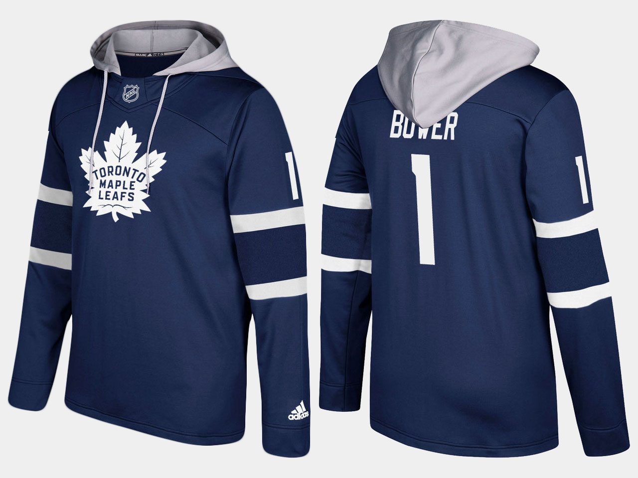 Maple Leafs #1 Johnny Bower Royal Name And Number Hoodie