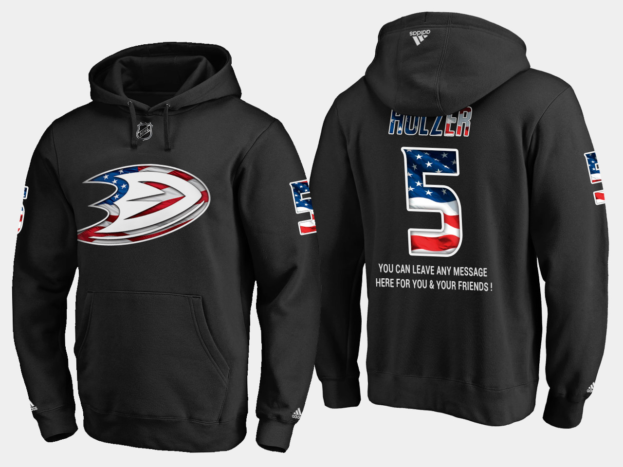 Ducks #5 Korbinian Holzer NHL Banner Wave Usa Flag Black Hoodie