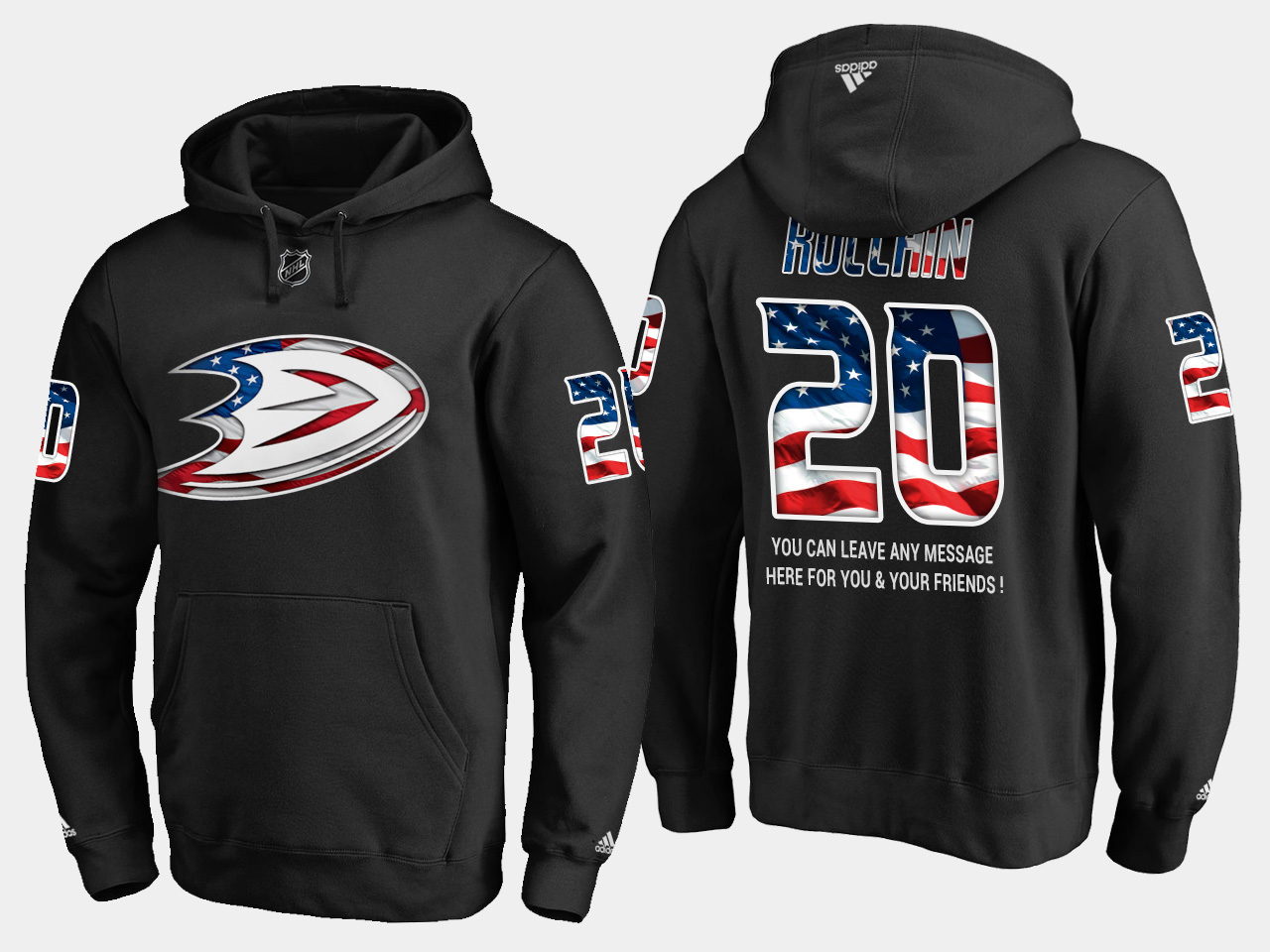 Ducks #20 Steve Rucchin NHL Banner Wave Usa Flag Black Hoodie