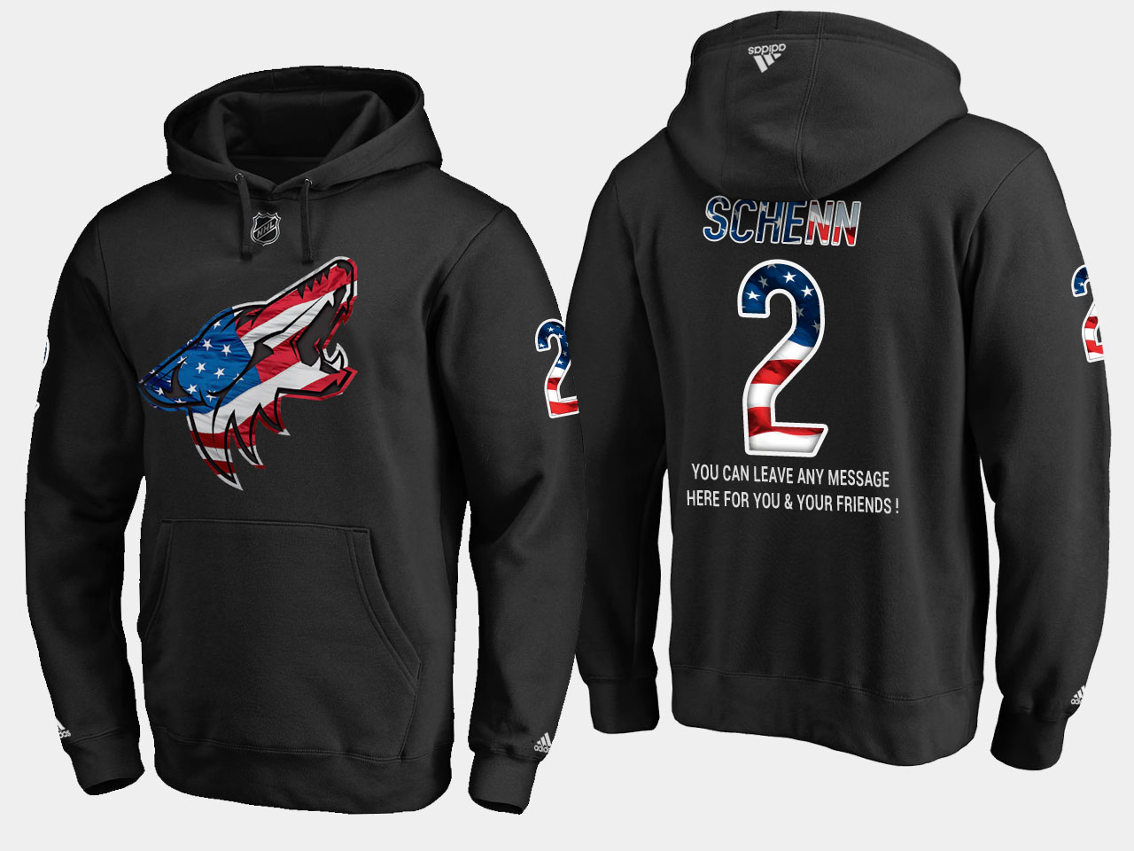 Coyotes #2 Luke Schenn NHL Banner Wave Usa Flag Black Hoodie