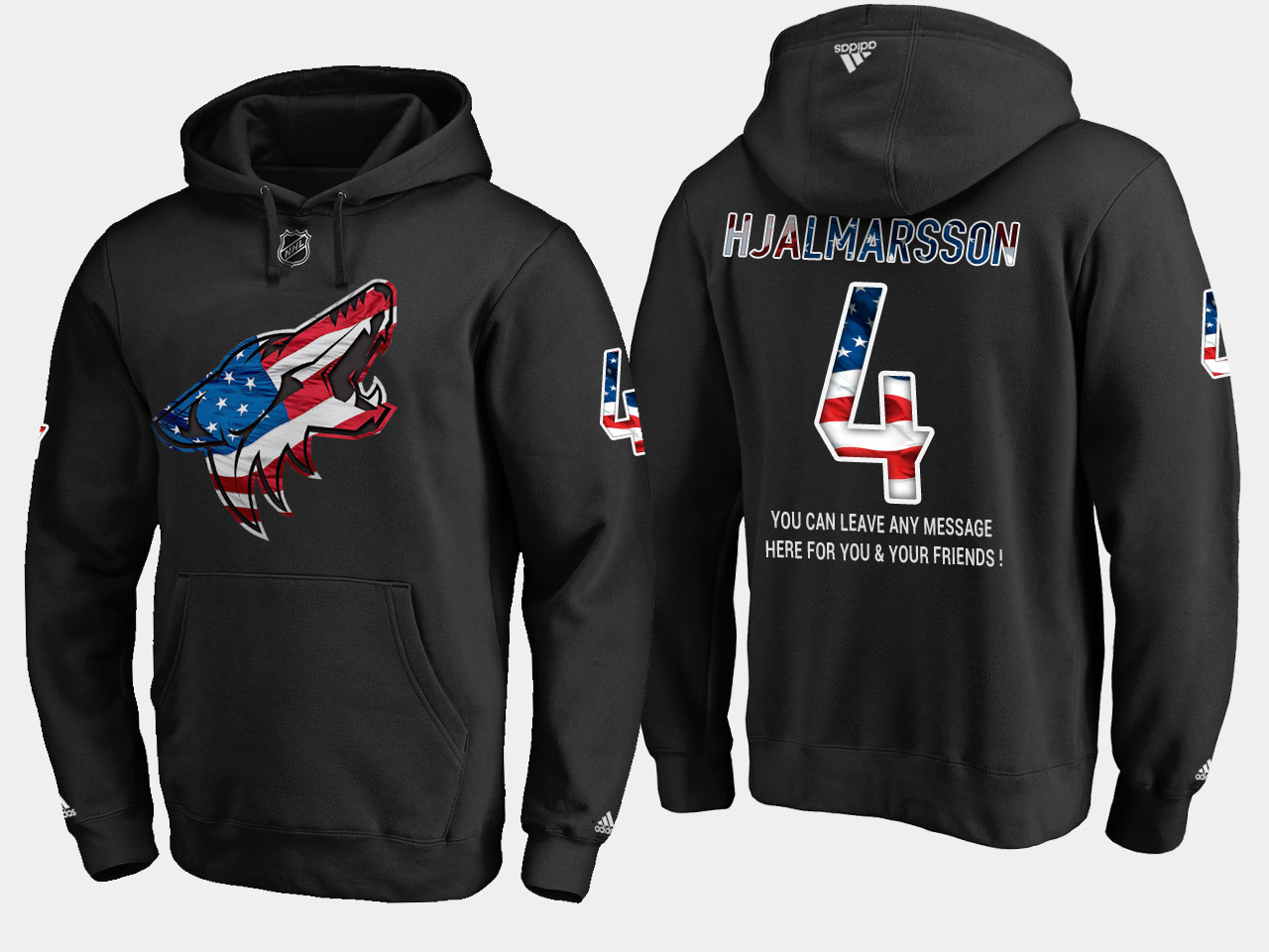 Coyotes #4 Niklas Hjalmarsson NHL Banner Wave Usa Flag Black Hoodie