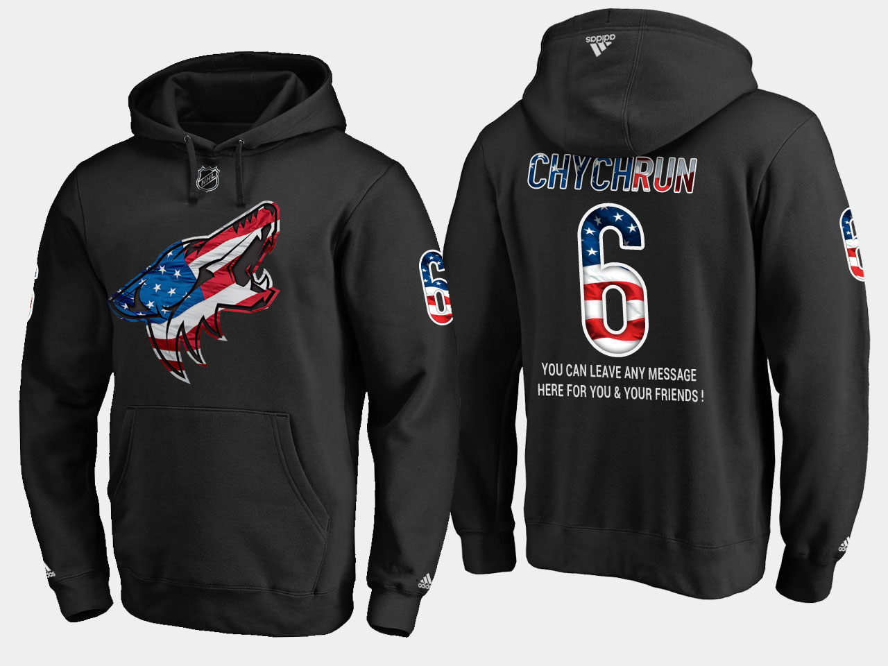 Coyotes #6 Jakob Chychrun NHL Banner Wave Usa Flag Black Hoodie