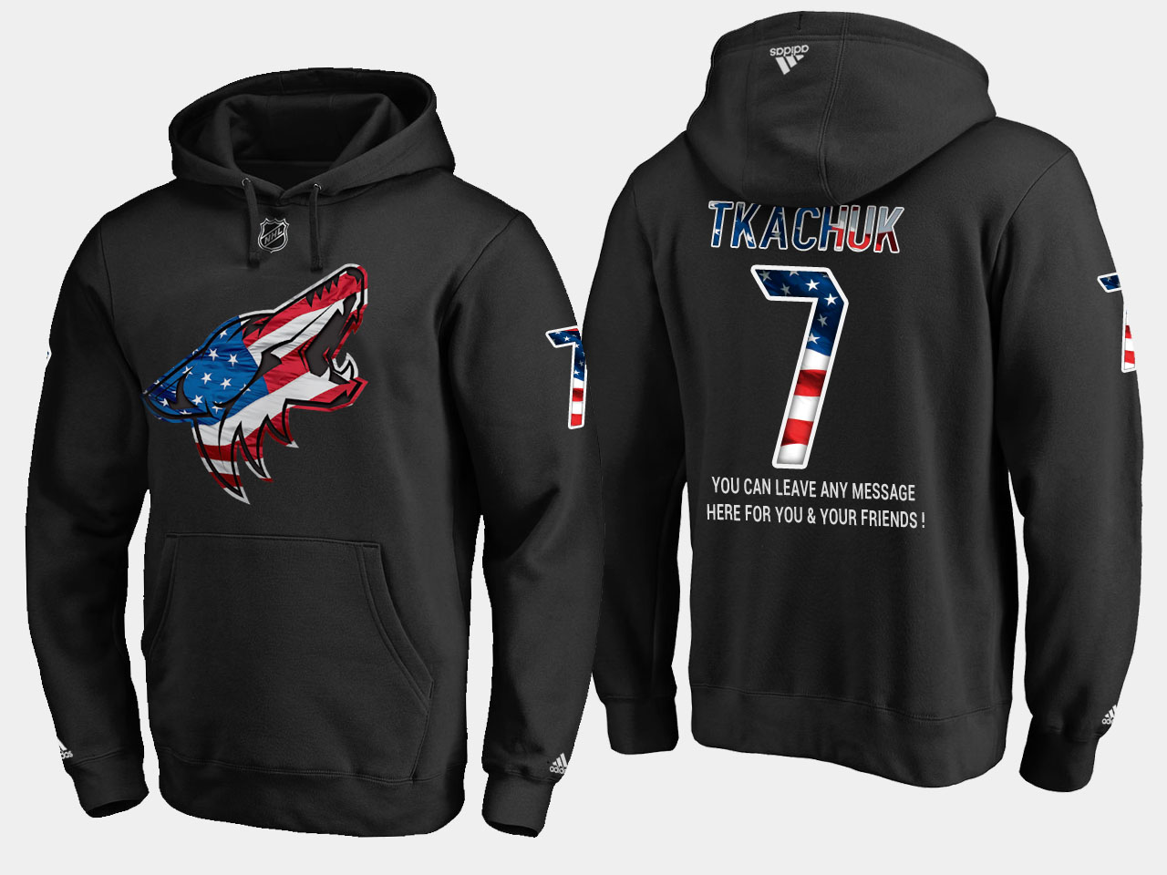 Coyotes #7 Keith Tkachuk NHL Banner Wave Usa Flag Black Hoodie