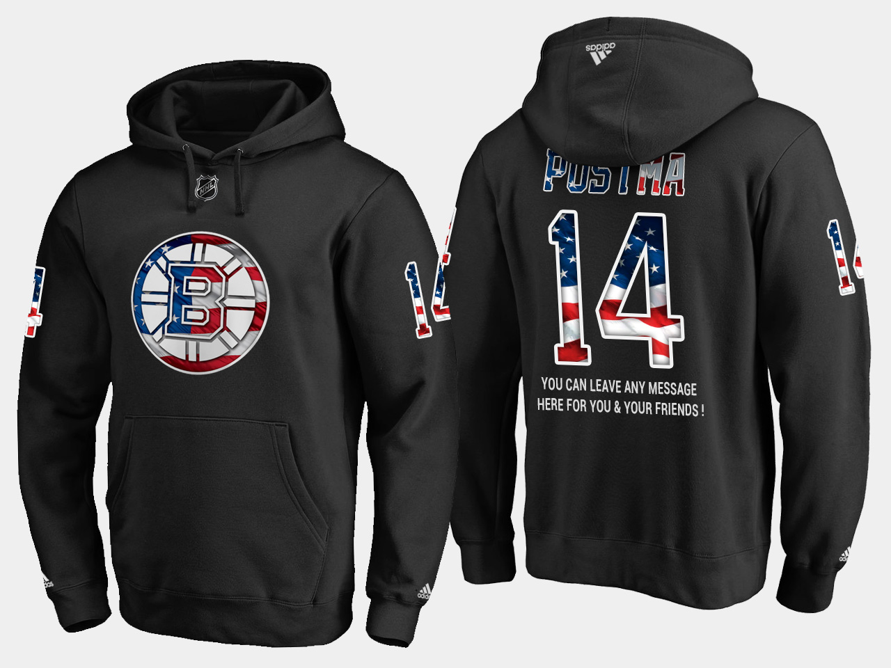 Bruins #14 Paul Postma NHL Banner Wave Usa Flag Black Hoodie