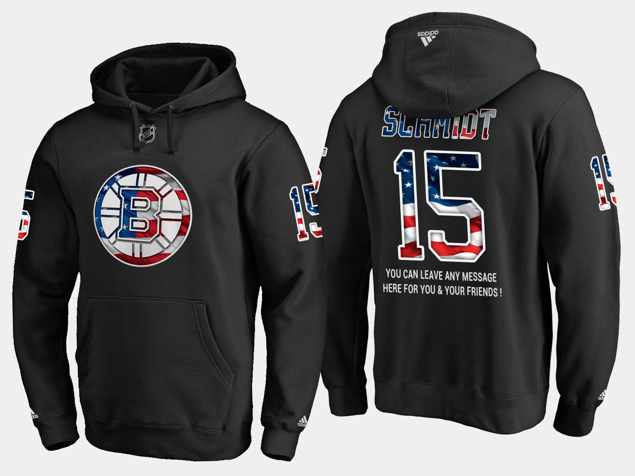 Bruins #15 Milt Schmidt NHL Banner Wave Usa Flag Black Hoodie