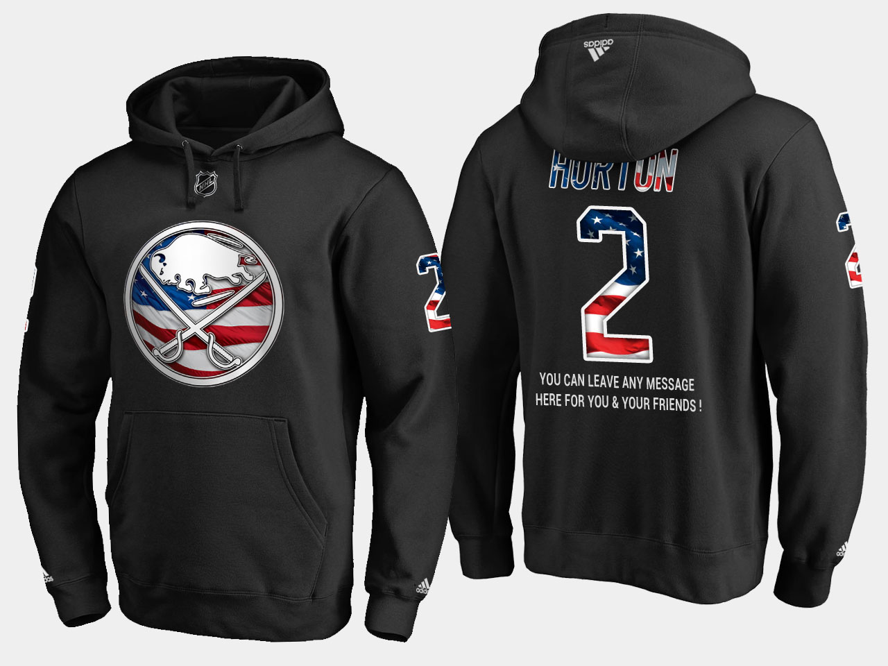 Sabres #2 Tim Horton NHL Banner Wave Usa Flag Black Hoodie