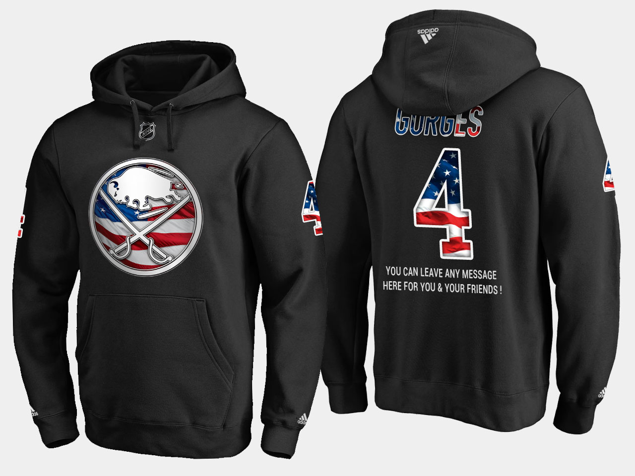 Sabres #4 Josh Gorges NHL Banner Wave Usa Flag Black Hoodie