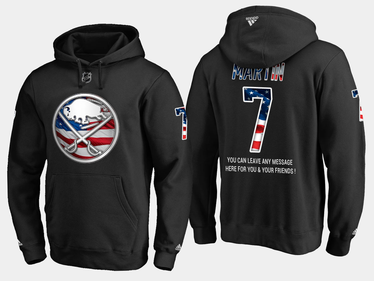 Sabres #7 Rick Martin NHL Banner Wave Usa Flag Black Hoodie