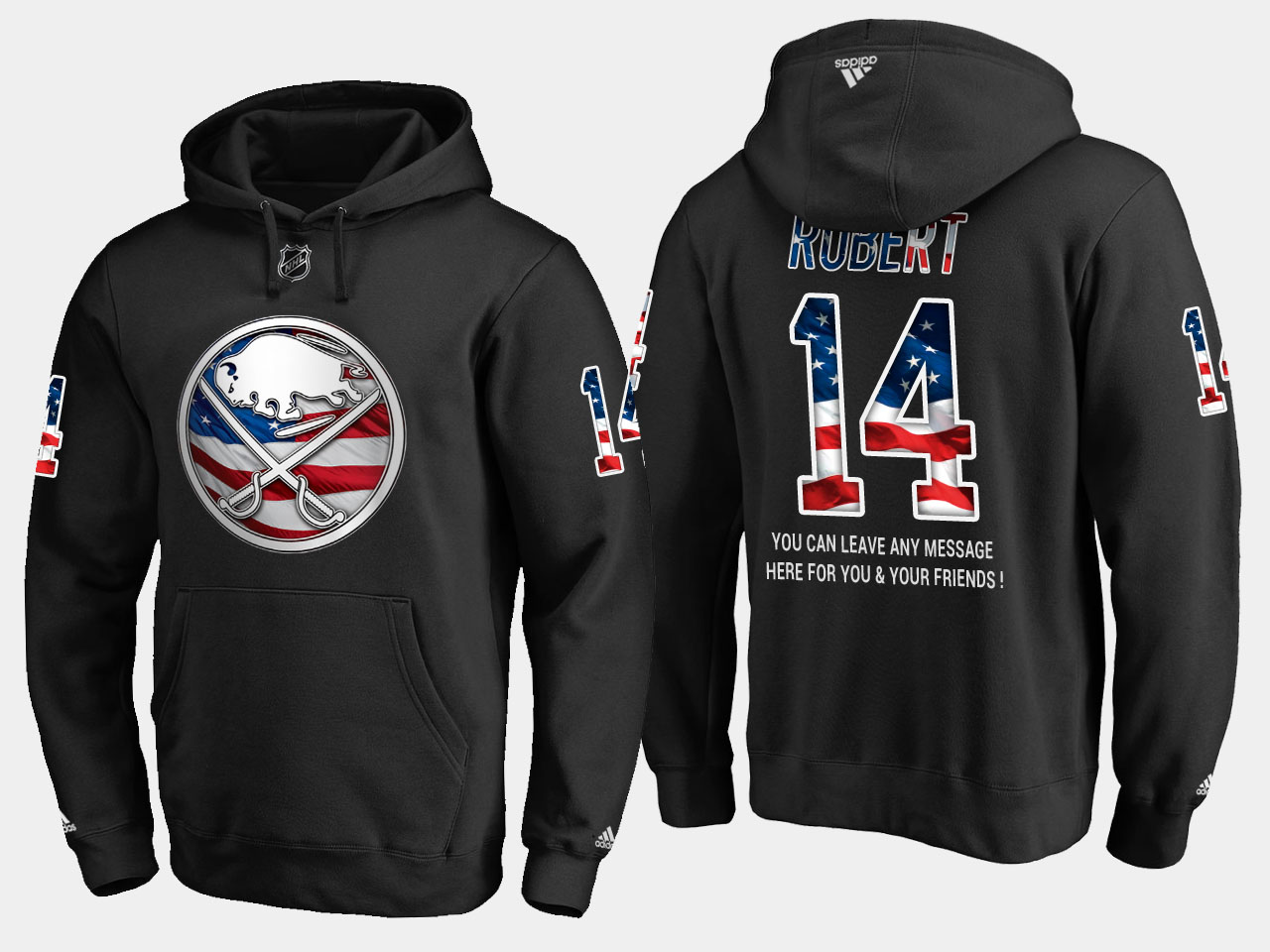 Sabres #14 Rene Robert NHL Banner Wave Usa Flag Black Hoodie