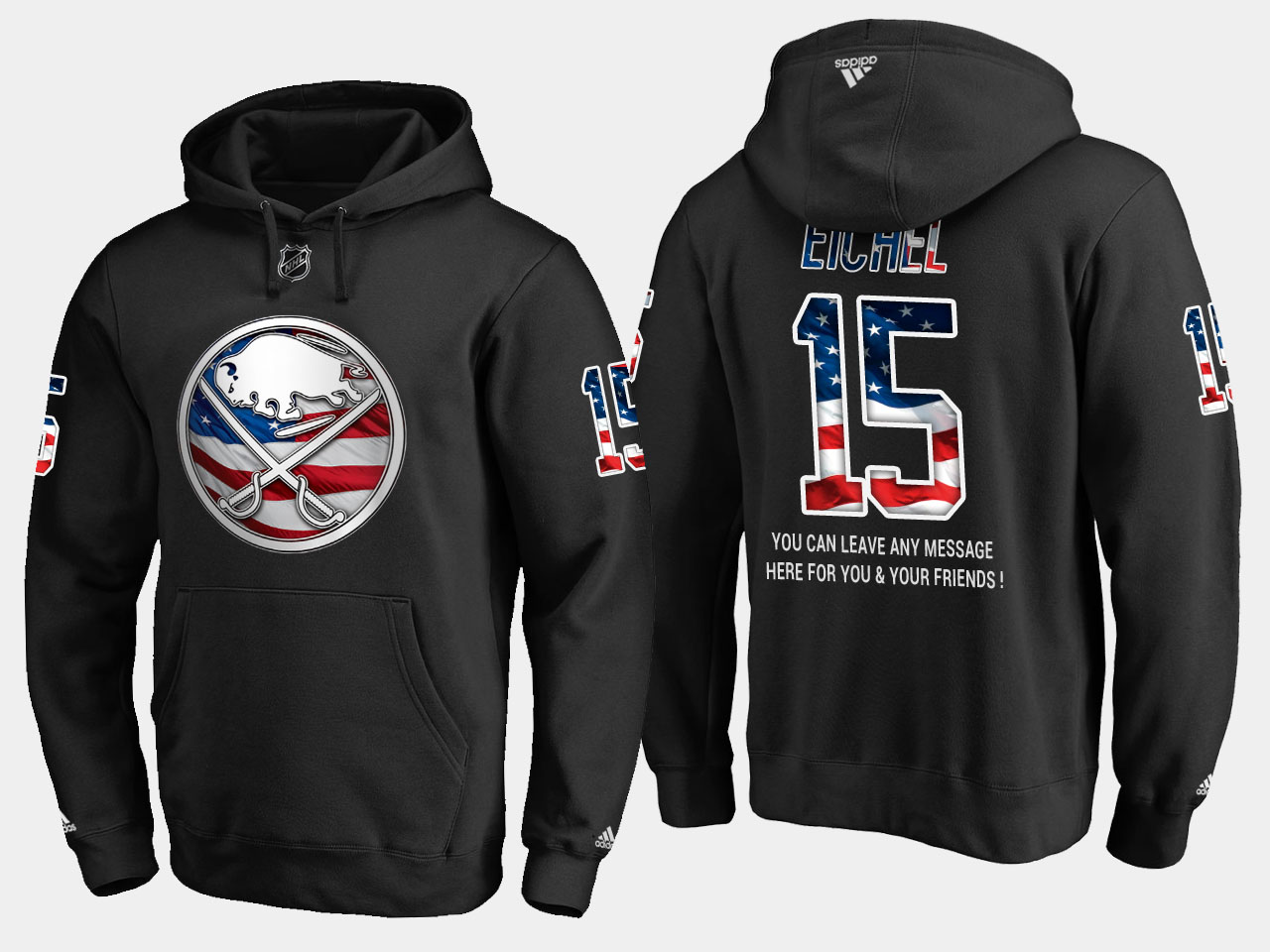 Sabres #15 Jack Eichel NHL Banner Wave Usa Flag Black Hoodie