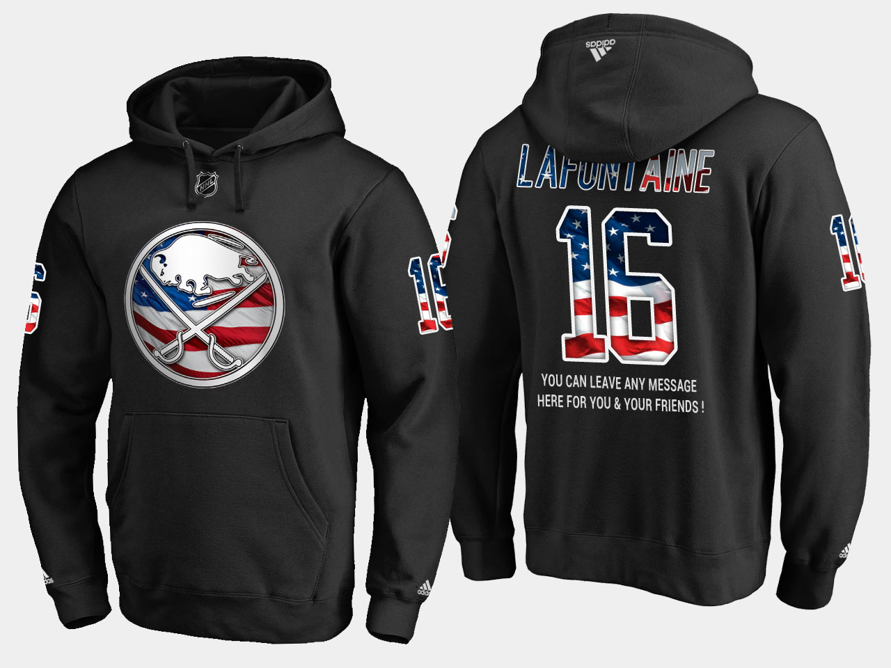 Sabres #16 Pat Lafontaine NHL Banner Wave Usa Flag Black Hoodie