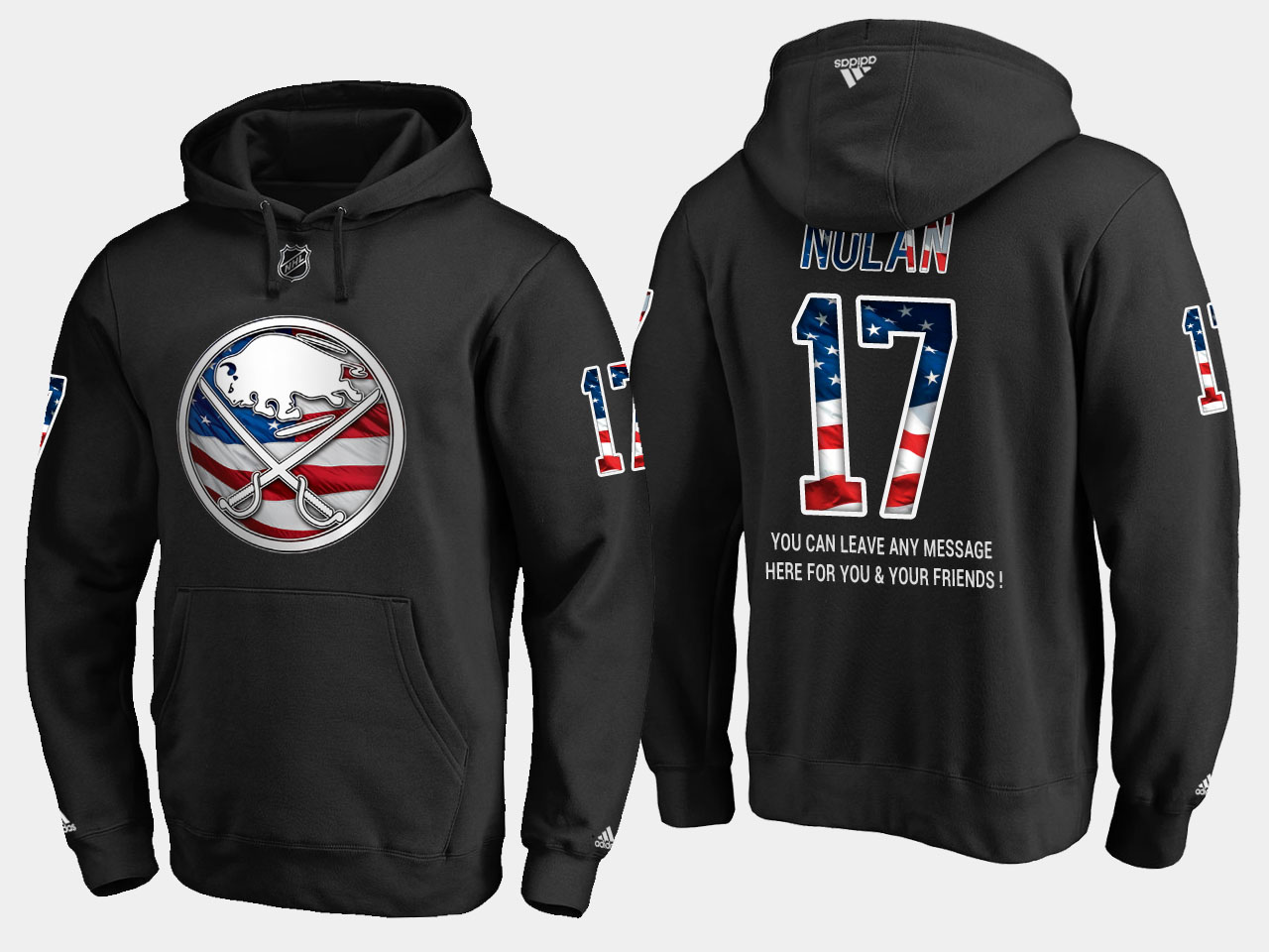 Sabres #17 Jordan Nolan NHL Banner Wave Usa Flag Black Hoodie