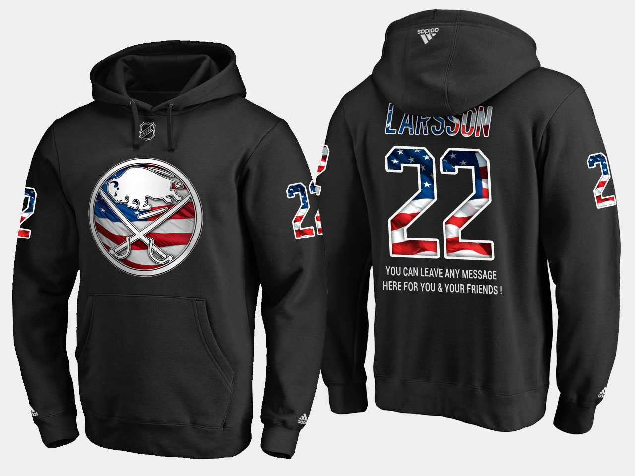 Sabres #22 Johan Larsson NHL Banner Wave Usa Flag Black Hoodie