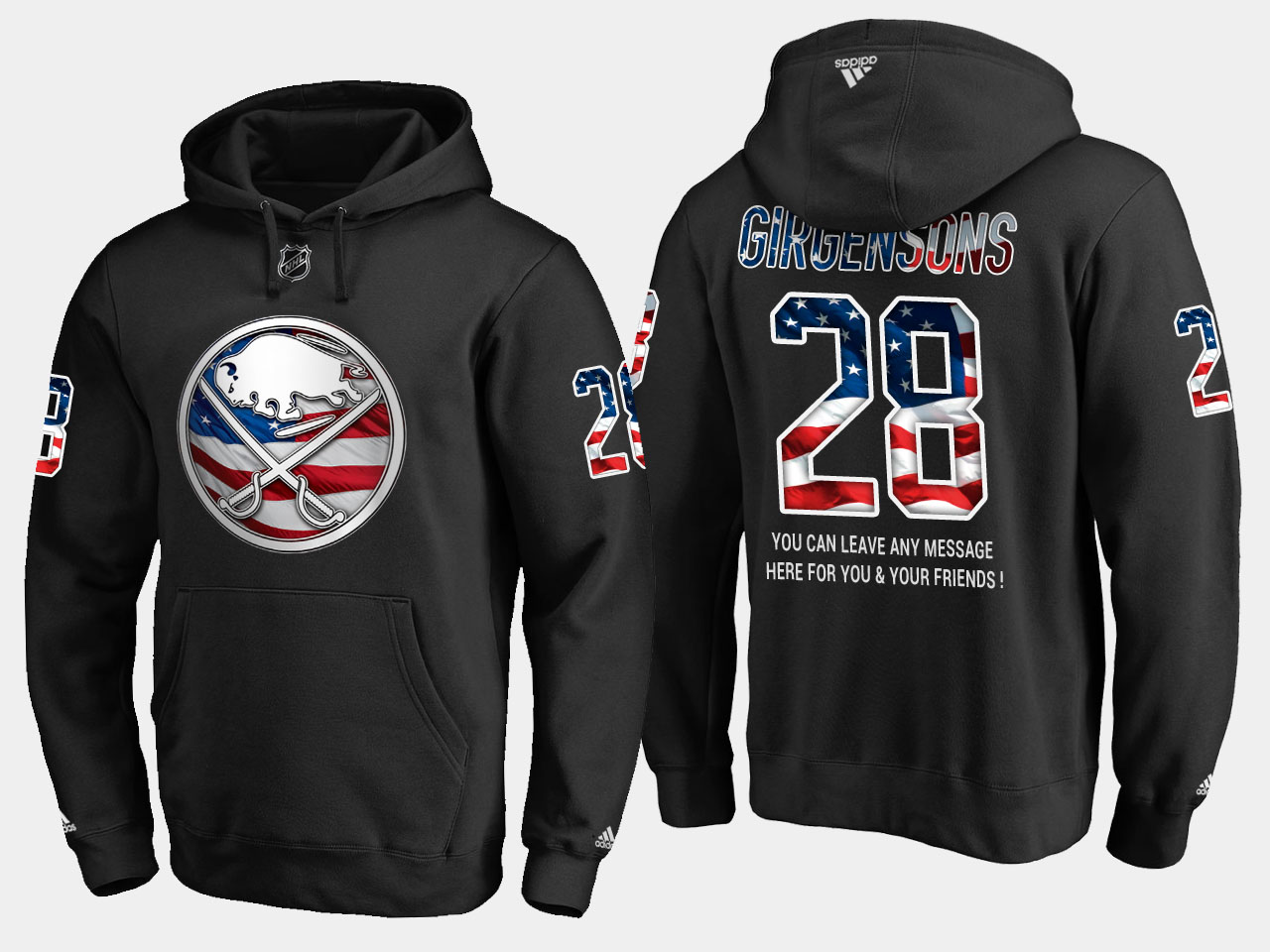 Sabres #28 Zemgus Girgensons NHL Banner Wave Usa Flag Black Hoodie