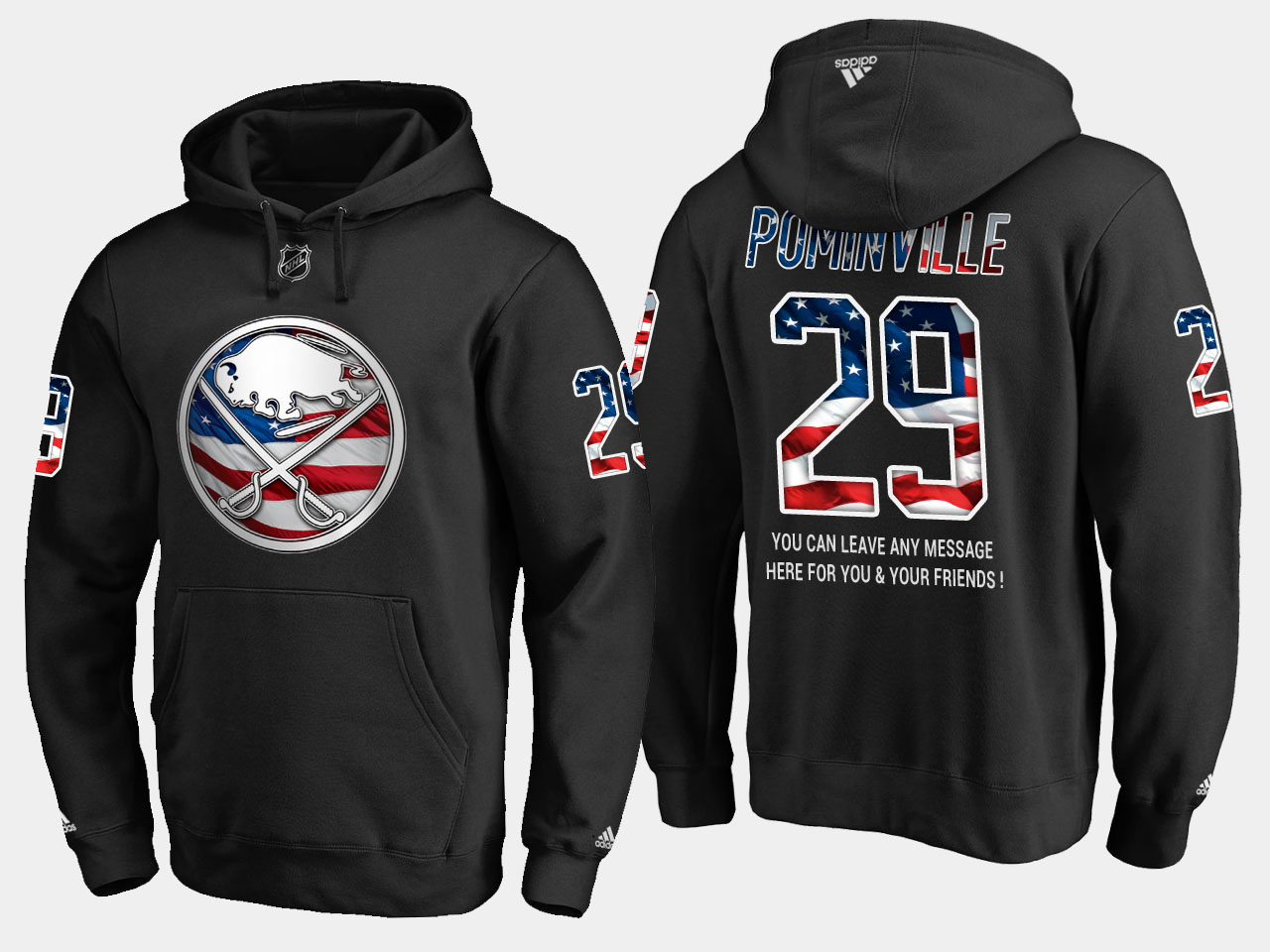 Sabres #29 Jason Pominville NHL Banner Wave Usa Flag Black Hoodie